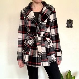 Lucky U Plaid Double-Breasted Plaid Coat